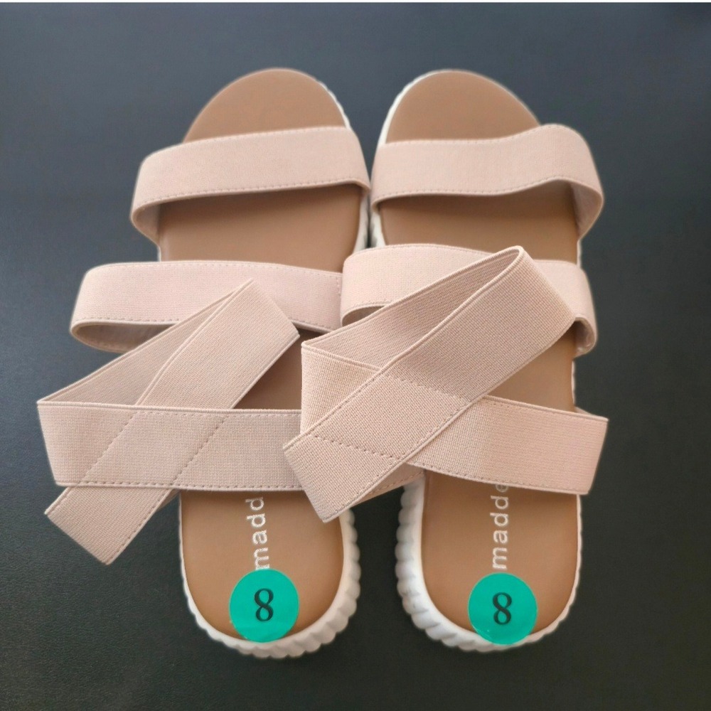 Madden Girl Brando Nude Blush Elastic Multi Strap Flatform Sandals Women 8 - Picture 3 of 9